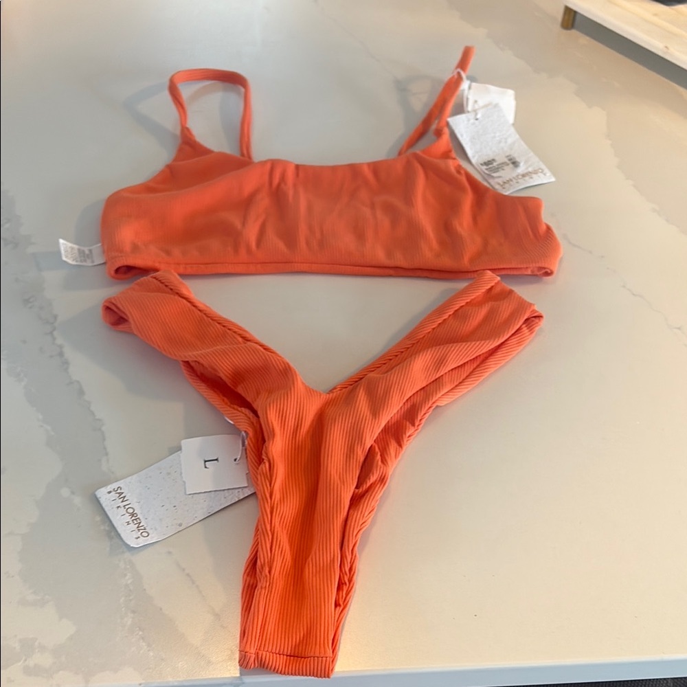 San Lorenzo Orange Ribbed Bikini top